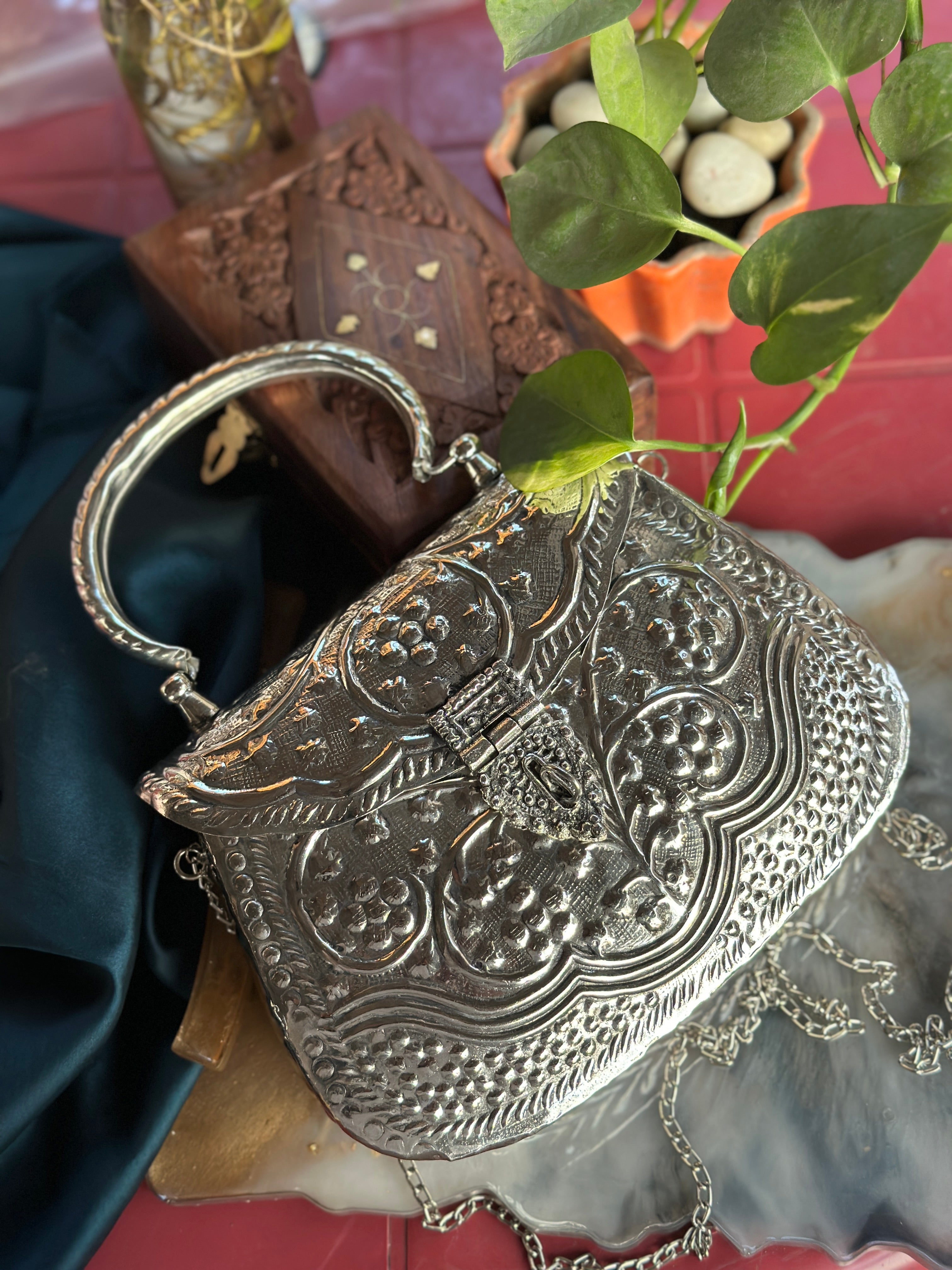 Antique .925 Sterling Silver Filigree Floral Handbag Purse Ring Handle 9.7  oz | eBay